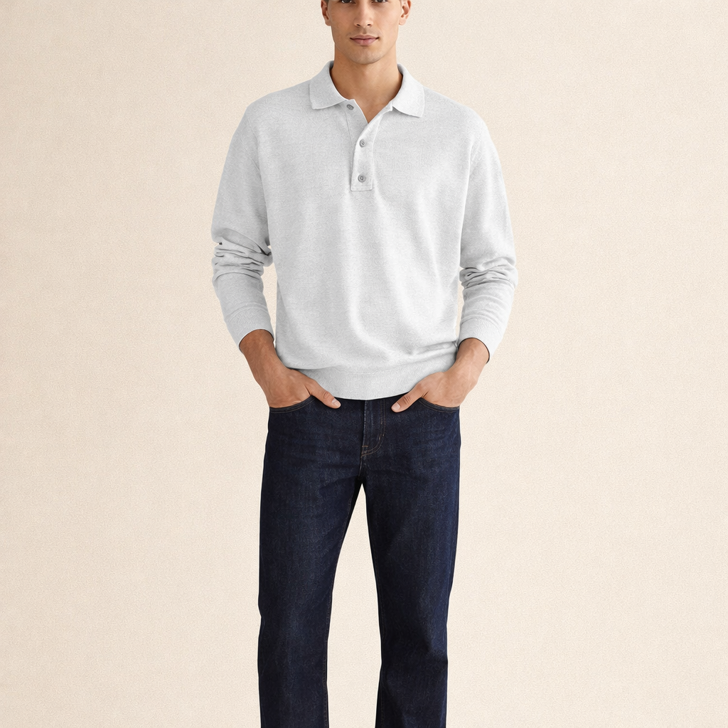 Men's Long Sleeve Button Polo Shirt with Clean Fit for Smart Casual Everyday Wear