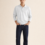 Men's Long Sleeve Button Polo Shirt with Clean Fit for Smart Casual Everyday Wear