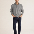 Men's Long Sleeve Button Polo Shirt with Clean Fit for Smart Casual Everyday Wear