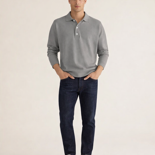 Men's Long Sleeve Button Polo Shirt with Clean Fit for Smart Casual Everyday Wear