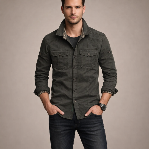 Men's Cotton Long Sleeve Shirt for Spring and Autumn Casual Everyday Wear