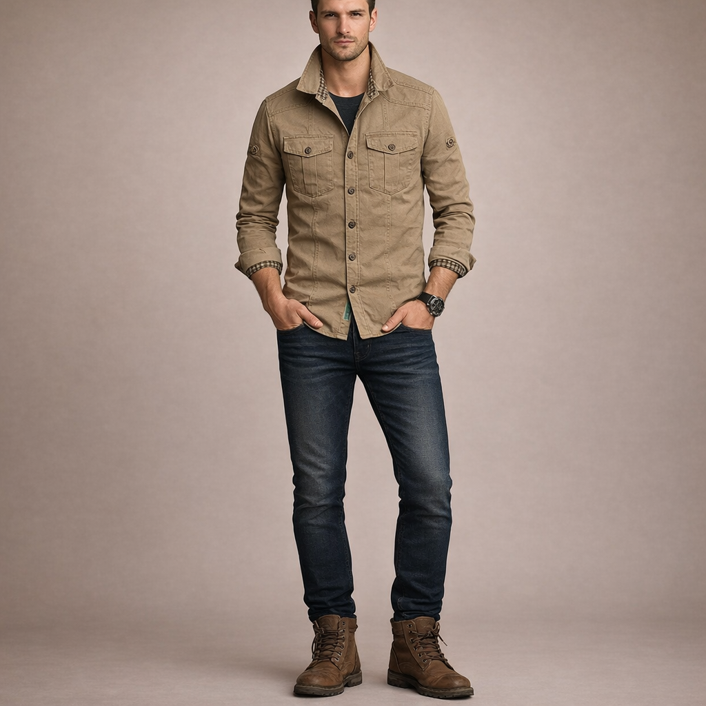 Men's Cotton Long Sleeve Shirt for Spring and Autumn Casual Everyday Wear