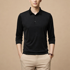 Men's Casual Long Sleeve Polo Shirt with Modern Fit for Everyday Smart Casual Wear