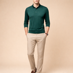 Men's Casual Long Sleeve Polo Shirt with Modern Fit for Everyday Smart Casual Wear