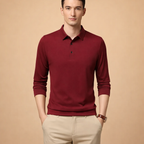 Men's Casual Long Sleeve Polo Shirt with Modern Fit for Everyday Smart Casual Wear