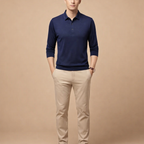 Men's Casual Long Sleeve Polo Shirt with Modern Fit for Everyday Smart Casual Wear