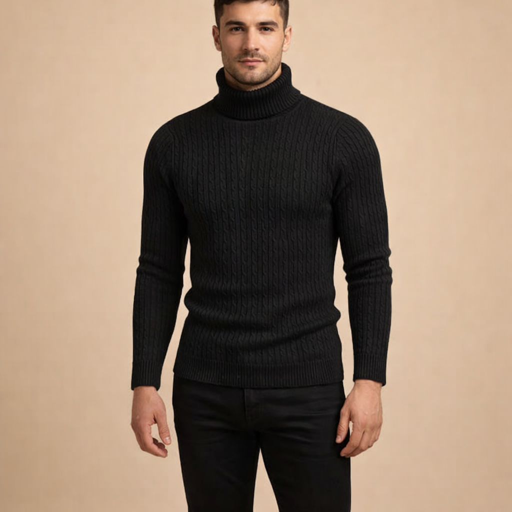 Men's Slim Fit Knitted Turtleneck Sweater Solid Color Warm Autumn Winter Essential