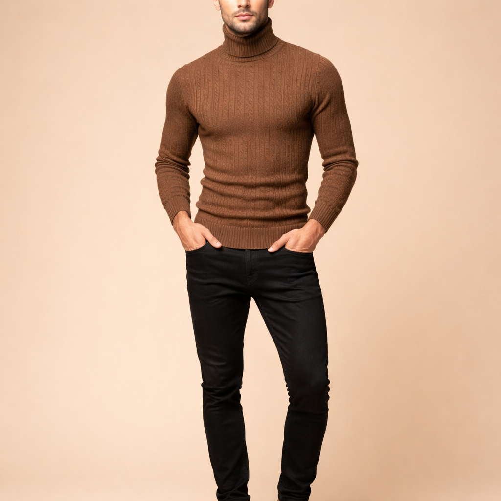 Men's Slim Fit Knitted Turtleneck Sweater Solid Color Warm Autumn Winter Essential