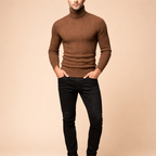 Men's Slim Fit Knitted Turtleneck Sweater Solid Color Warm Autumn Winter Essential