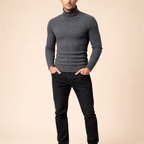 Men's Slim Fit Knitted Turtleneck Sweater Solid Color Warm Autumn Winter Essential