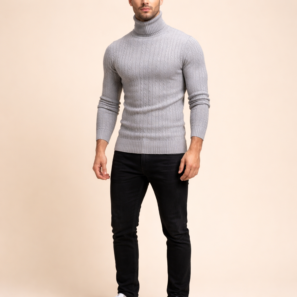 Men's Slim Fit Knitted Turtleneck Sweater Solid Color Warm Autumn Winter Essential