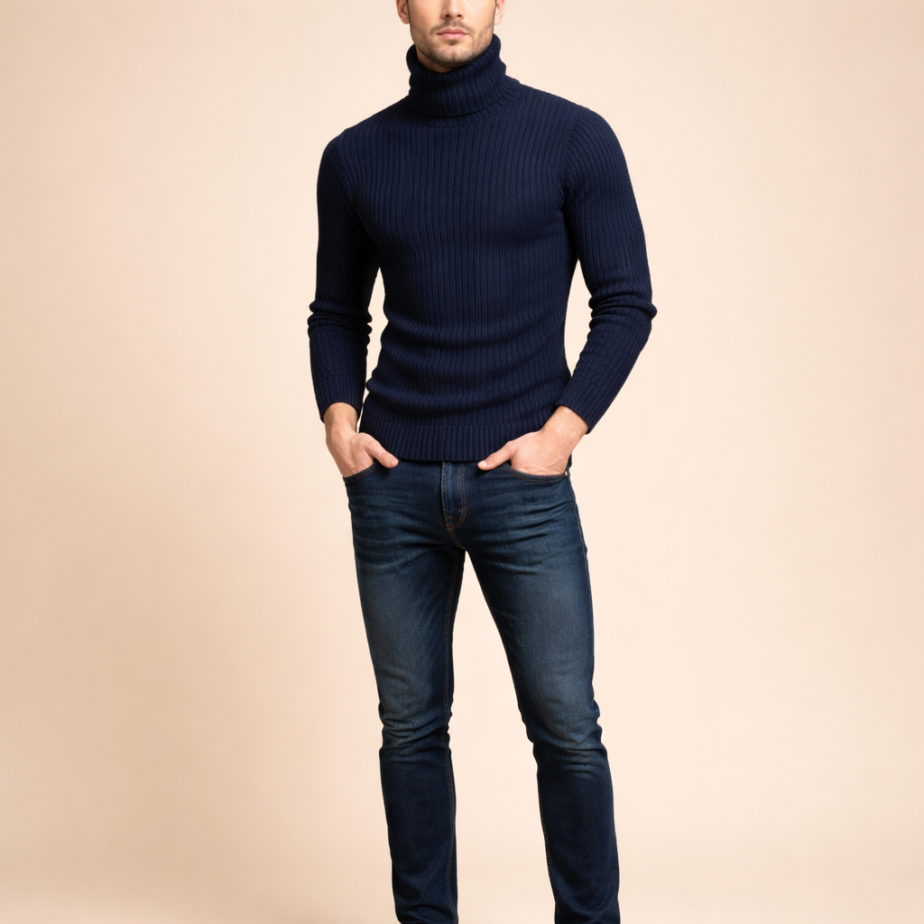 Men's Slim Fit Knitted Turtleneck Sweater Solid Color Warm Autumn Winter Essential