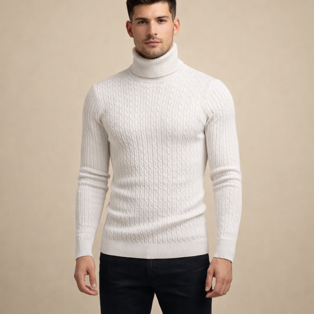 Men's Slim Fit Knitted Turtleneck Sweater Solid Color Warm Autumn Winter Essential
