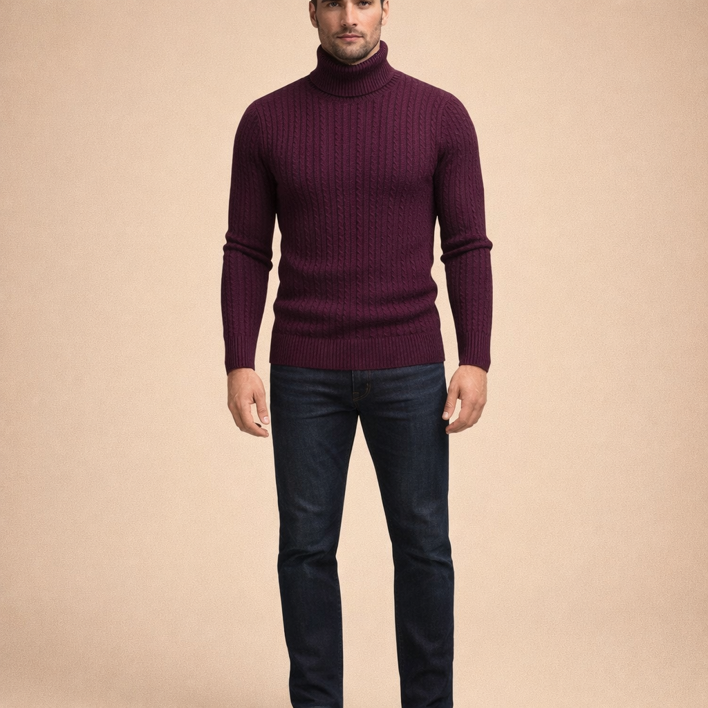 Men's Slim Fit Knitted Turtleneck Sweater Solid Color Warm Autumn Winter Essential
