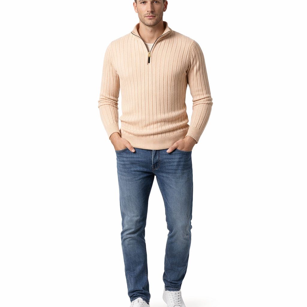 Men's Long Sleeve Half Turtleneck Zip Sweater Casual Knit Top for Autumn Winter