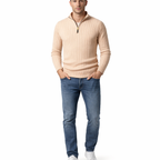 Men's Long Sleeve Half Turtleneck Zip Sweater Casual Knit Top for Autumn Winter