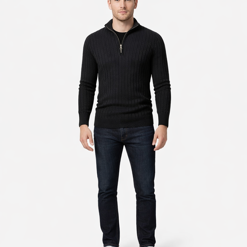 Men's Long Sleeve Half Turtleneck Zip Sweater Casual Knit Top for Autumn Winter