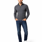 Men's Long Sleeve Half Turtleneck Zip Sweater Casual Knit Top for Autumn Winter