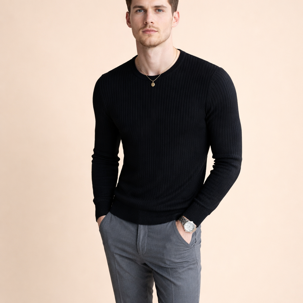 Men's Lightweight Round Neck Slim Fit Knit Sweater Casual Pullover for Everyday Wear