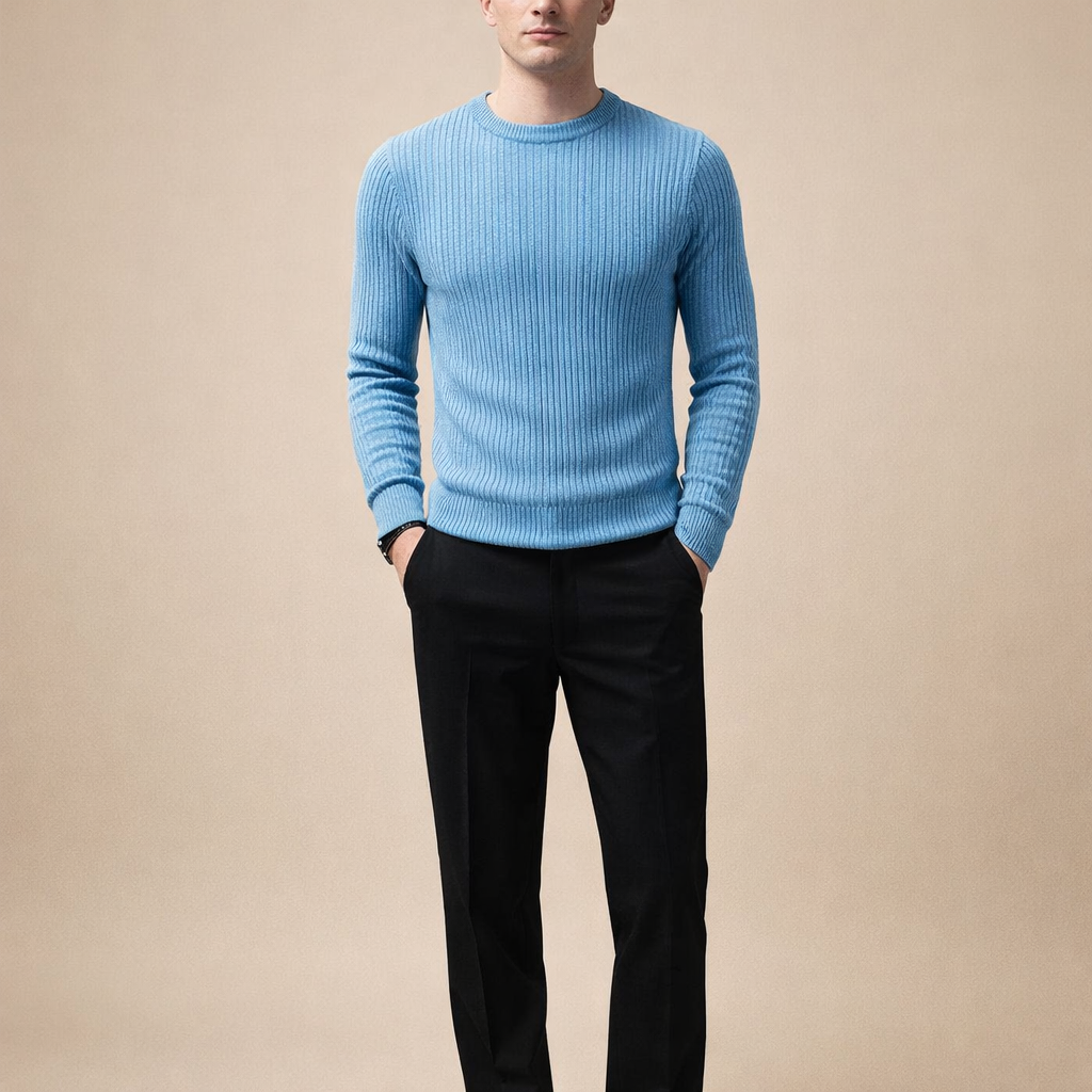 Men's Lightweight Round Neck Slim Fit Knit Sweater Casual Pullover for Everyday Wear