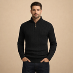 Men's Zipper High Collar Pullover Sweater Casual Knit Long Sleeve Top for Everyday Wear