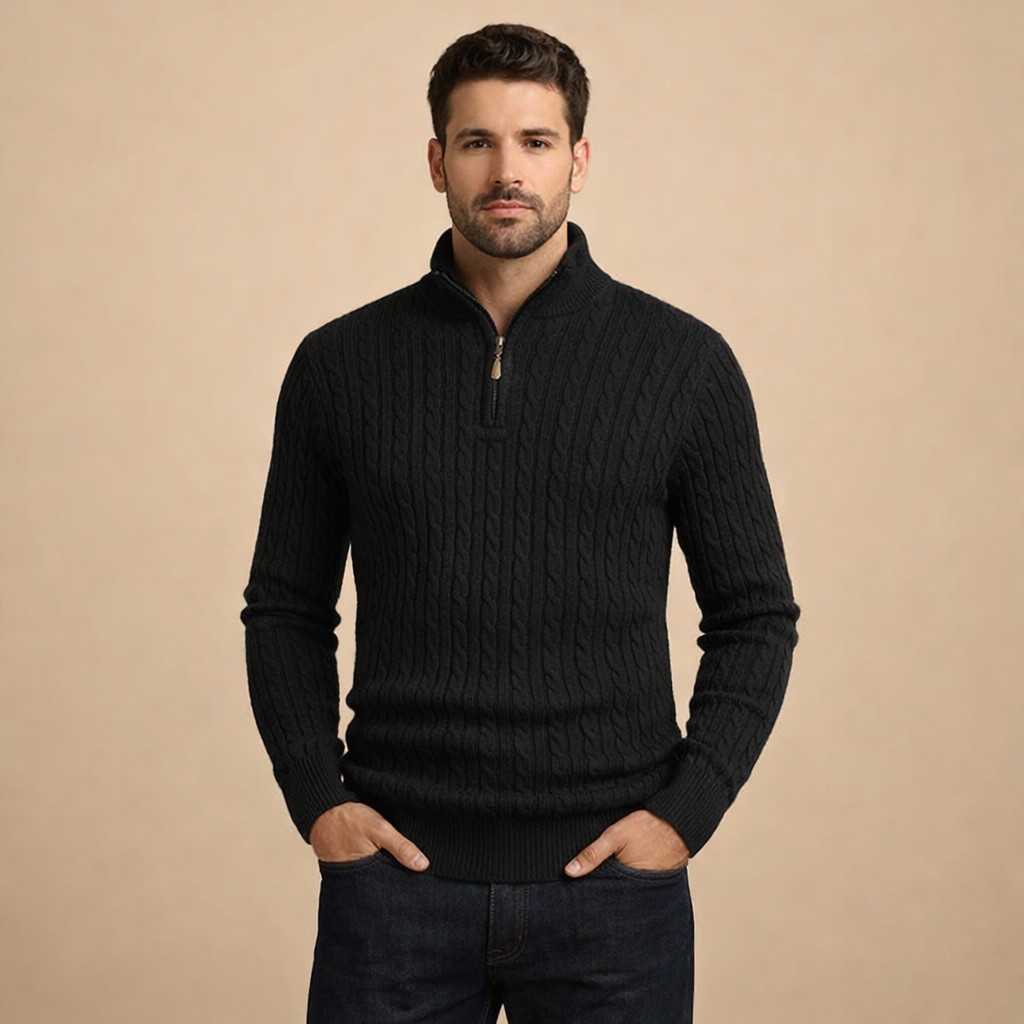 Men's Zipper High Collar Pullover Sweater Casual Knit Long Sleeve Top for Everyday Wear