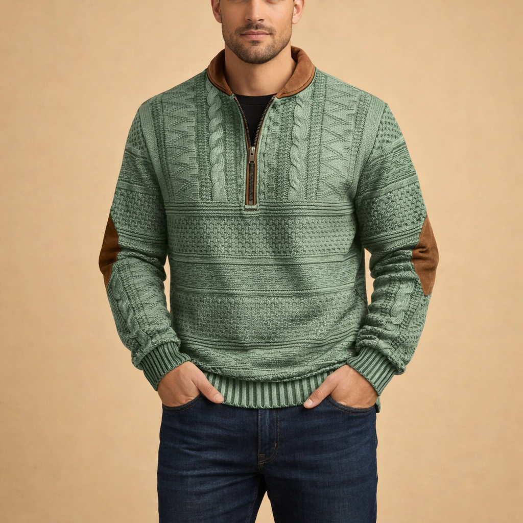 Men's Digital Print Half Zip Sweater Casual Knit Long Sleeve Pullover for Everyday Wear