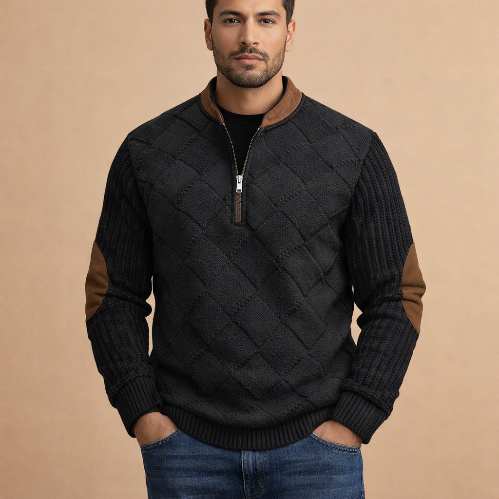 Men's Digital Print Half Zip Sweater Casual Knit Long Sleeve Pullover for Everyday Wear