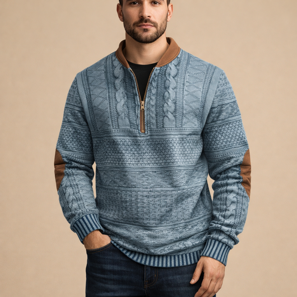 Men's Digital Print Half Zip Sweater Casual Knit Long Sleeve Pullover for Everyday Wear