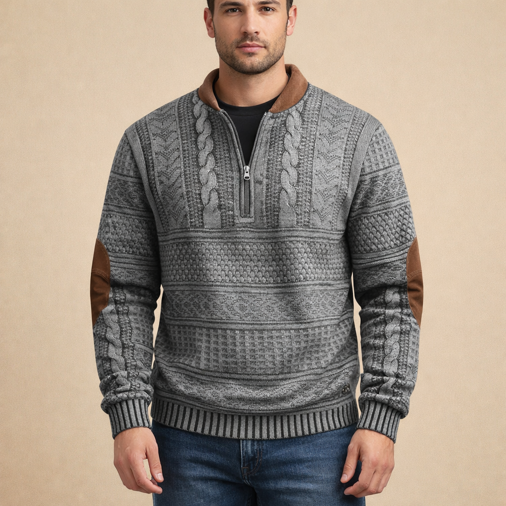 Men's Digital Print Half Zip Sweater Casual Knit Long Sleeve Pullover for Everyday Wear
