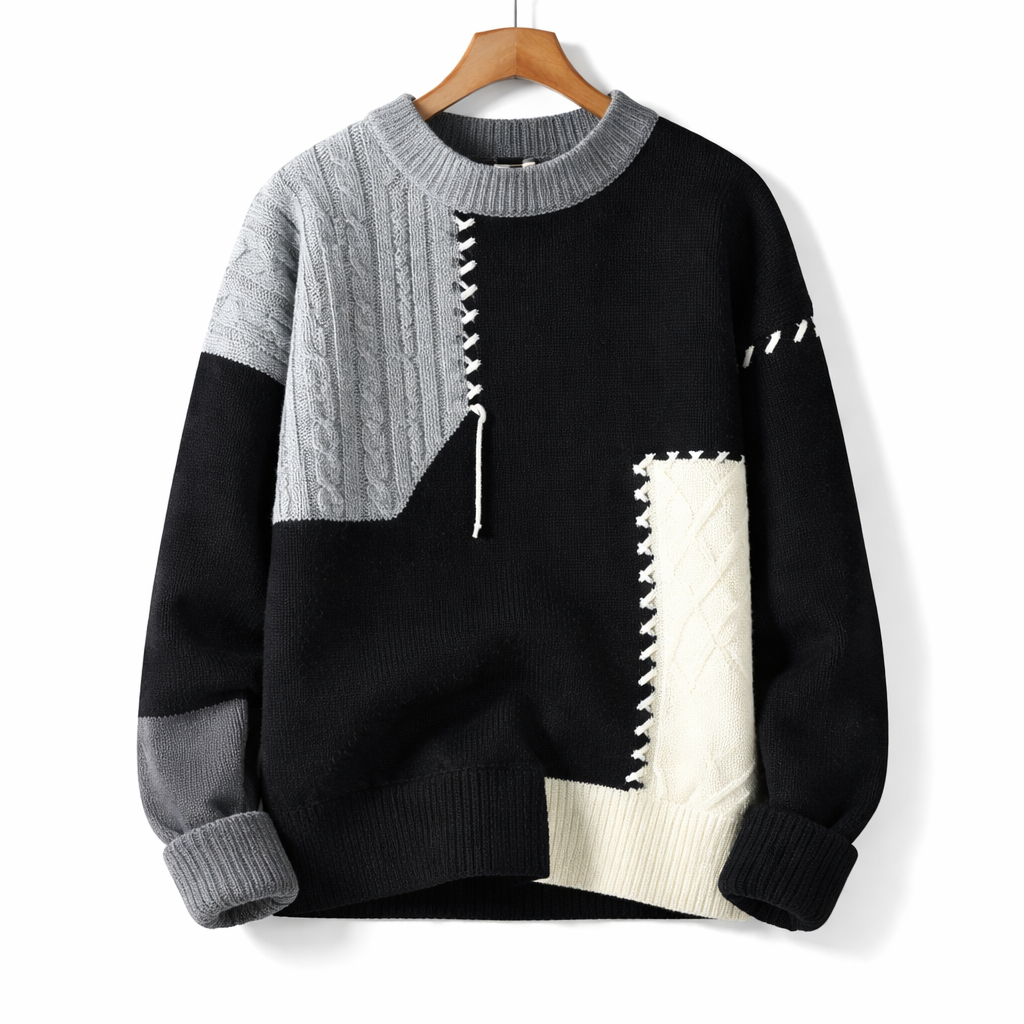 Men's Colorblock Pullover Sweater Casual Knit Long Sleeve Top for Everyday Wear