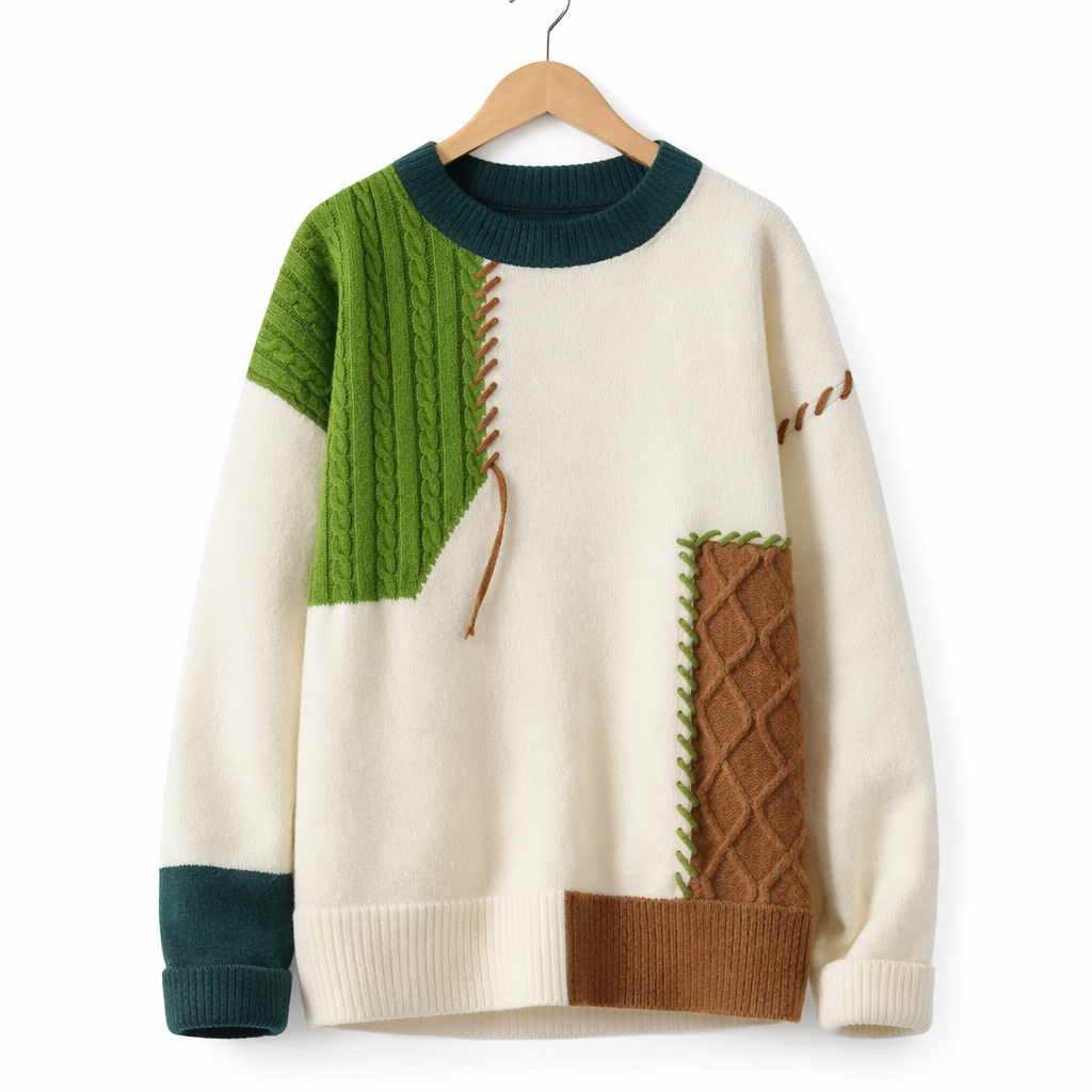 Men's Colorblock Pullover Sweater Casual Knit Long Sleeve Top for Everyday Wear