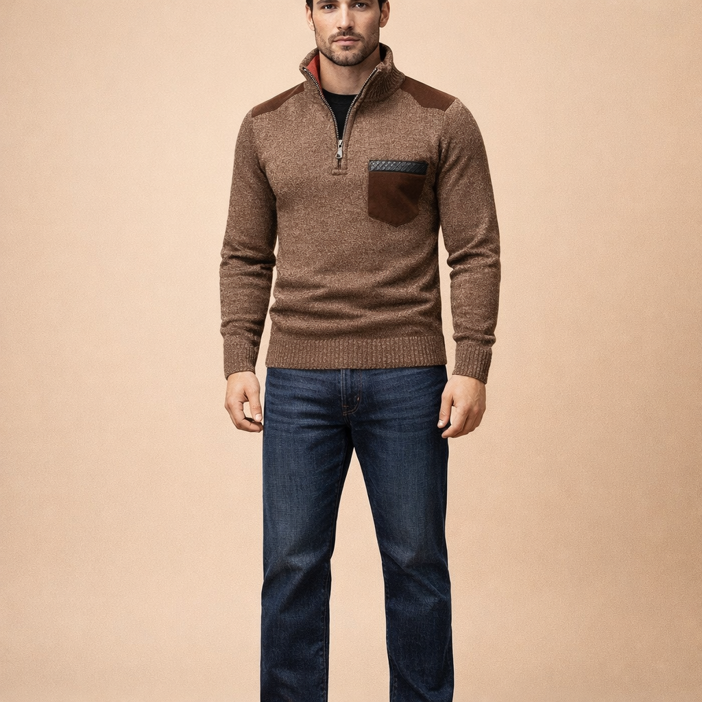 Men's Cozy Plush Quarter Zip Sweater Soft Casual Pullover for Autumn Winter Wear