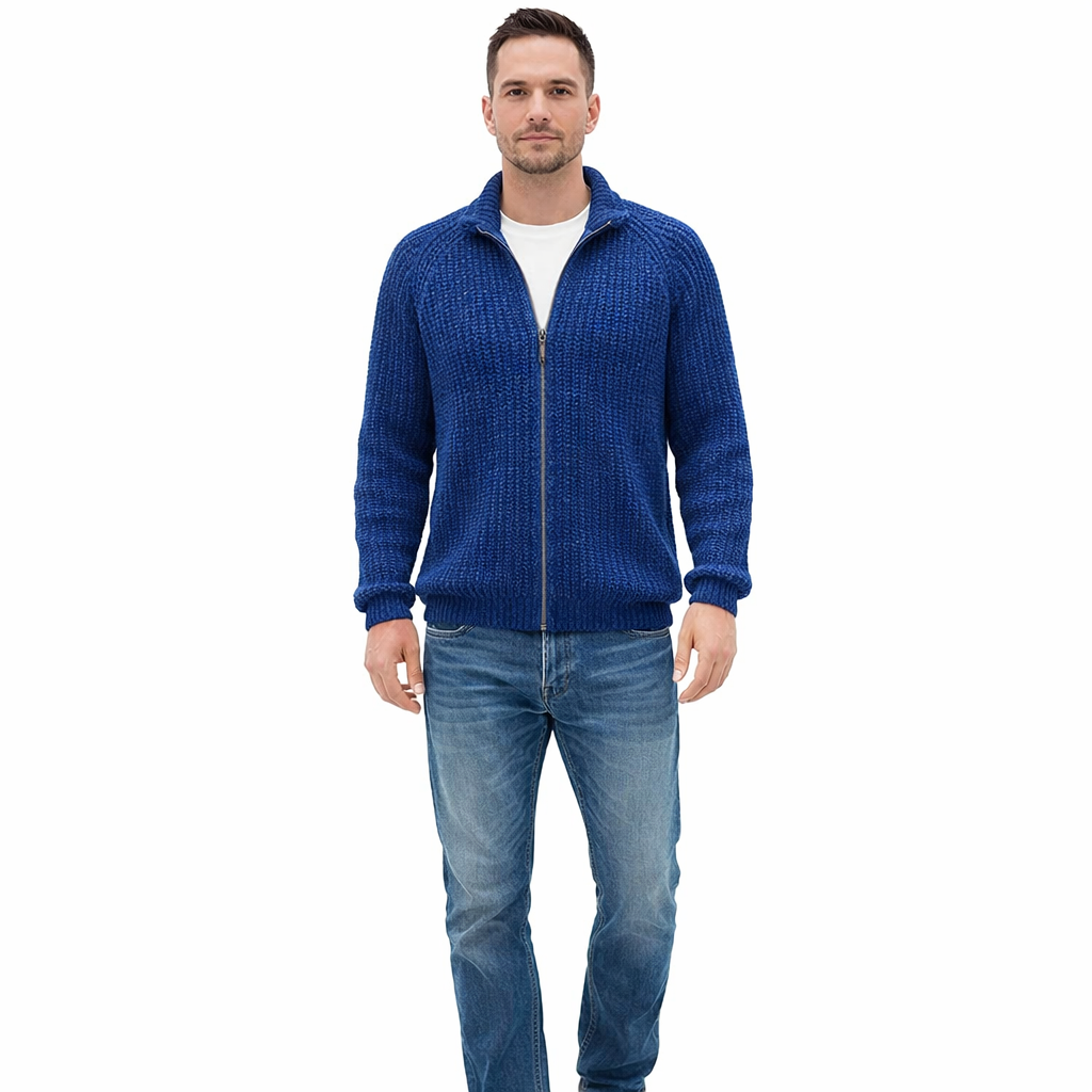 Men's Solid Color Knit Zipper Turtleneck Cardigan Casual Long Sleeve Sweater Jacket