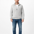 Men's Solid Color Knit Zipper Turtleneck Cardigan Casual Long Sleeve Sweater Jacket