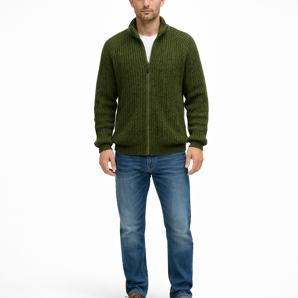 Men's Solid Color Knit Zipper Turtleneck Cardigan Casual Long Sleeve Sweater Jacket