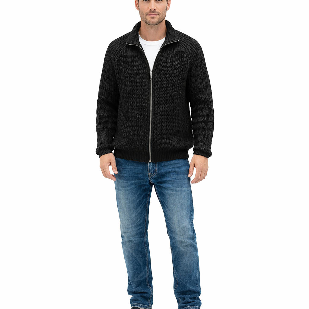 Men's Solid Color Knit Zipper Turtleneck Cardigan Casual Long Sleeve Sweater Jacket