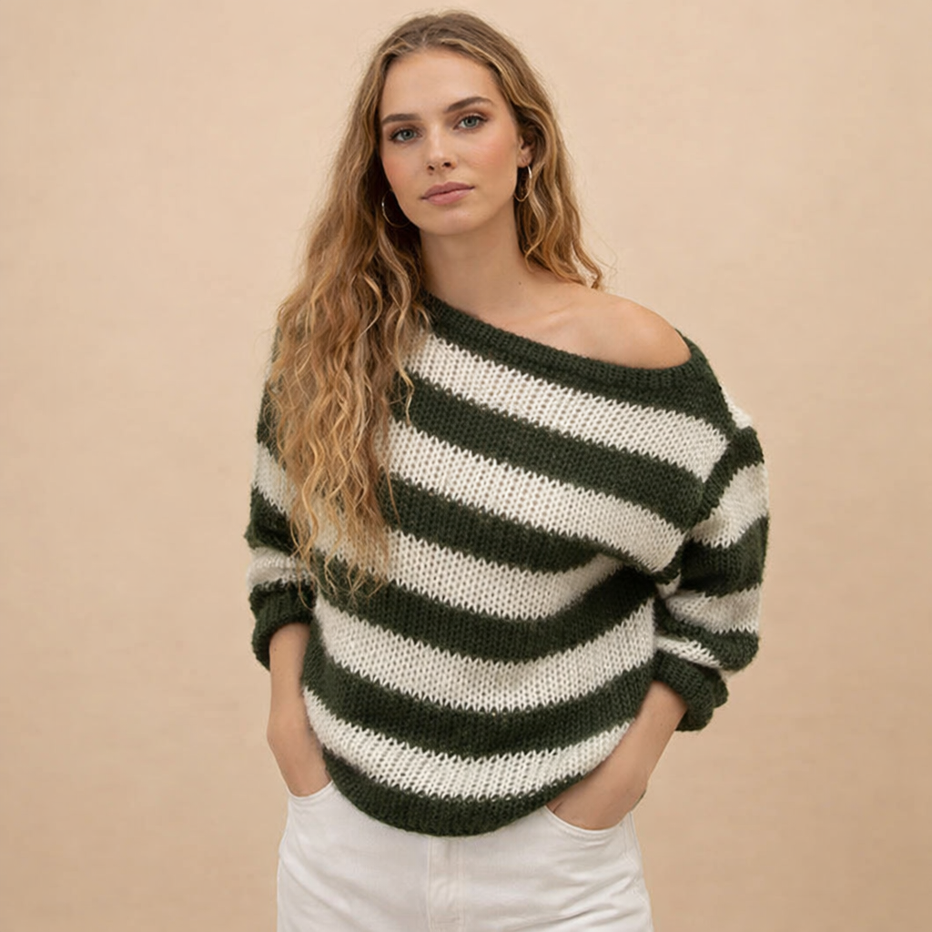 Women's Striped Knit Pullover Sweater – Relaxed Fit Everyday Comfort