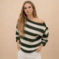 Women's Striped Knit Pullover Sweater – Relaxed Fit Everyday Comfort