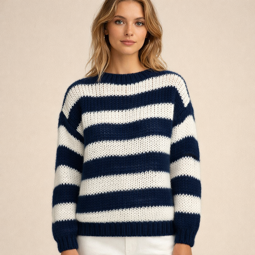 Women's Striped Knit Pullover Sweater – Relaxed Fit Everyday Comfort