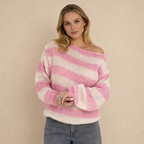Women's Striped Knit Pullover Sweater – Relaxed Fit Everyday Comfort