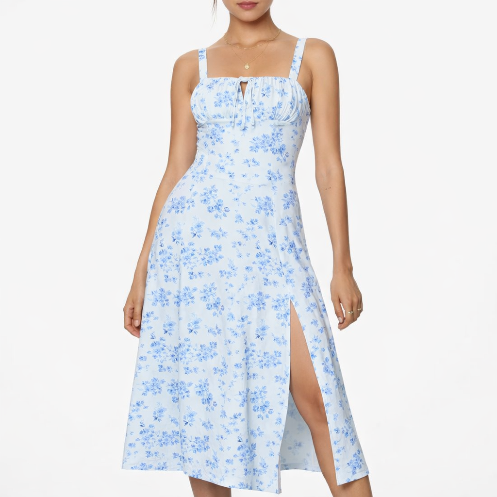 Women's Lace-Up Slit Midi Dress – comfortable fit for everyday wear