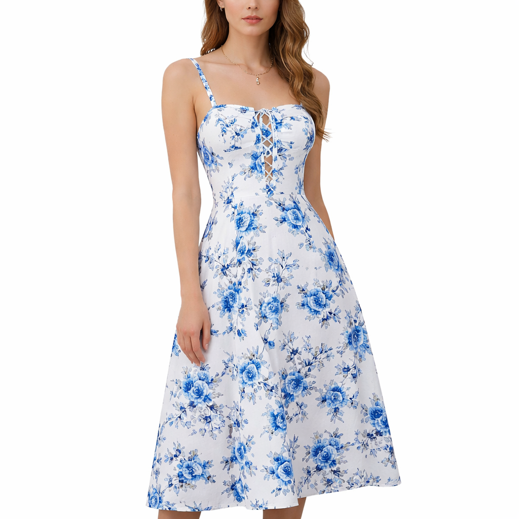 Women's Lace-Up Slit Midi Dress – comfortable fit for everyday wear