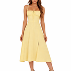 Women’s Lace-Up Slit Midi Dress – comfortable fit for everyday wear