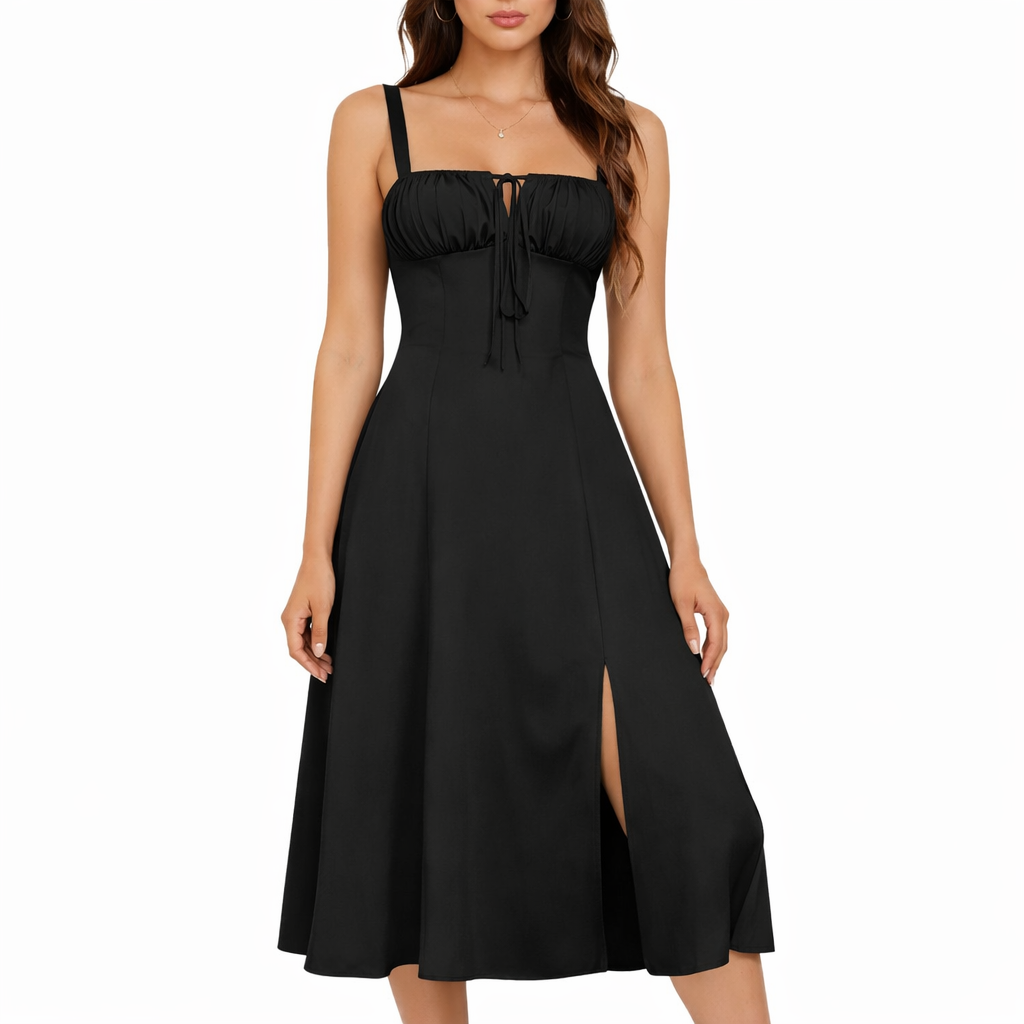Women’s Lace-Up Slit Midi Dress – comfortable fit for everyday wear
