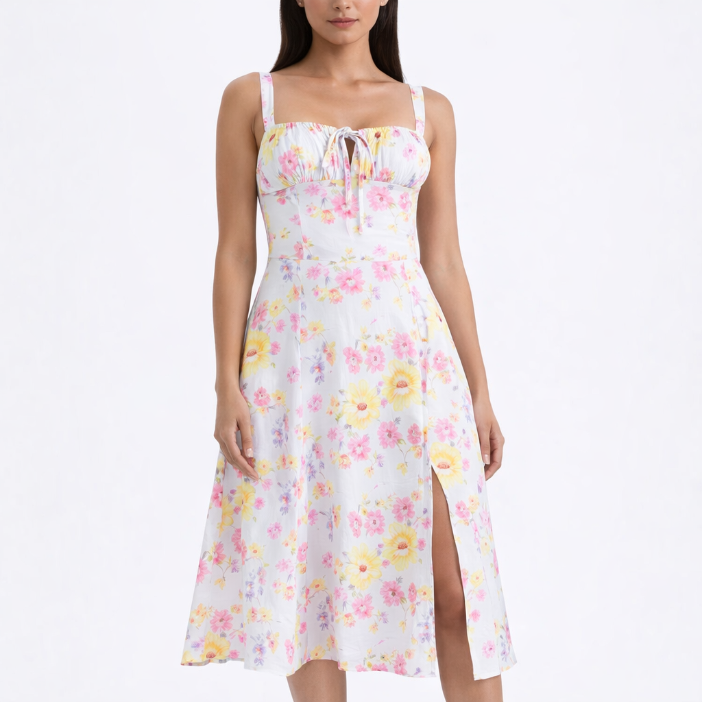 Women's Lace-Up Slit Midi Dress – comfortable fit for everyday wear