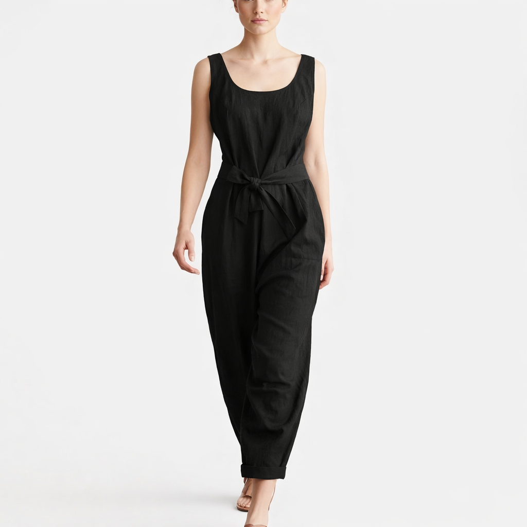 Women's Sleeveless High-Waist Cotton Jumpsuit – Breathable Everyday Comfort