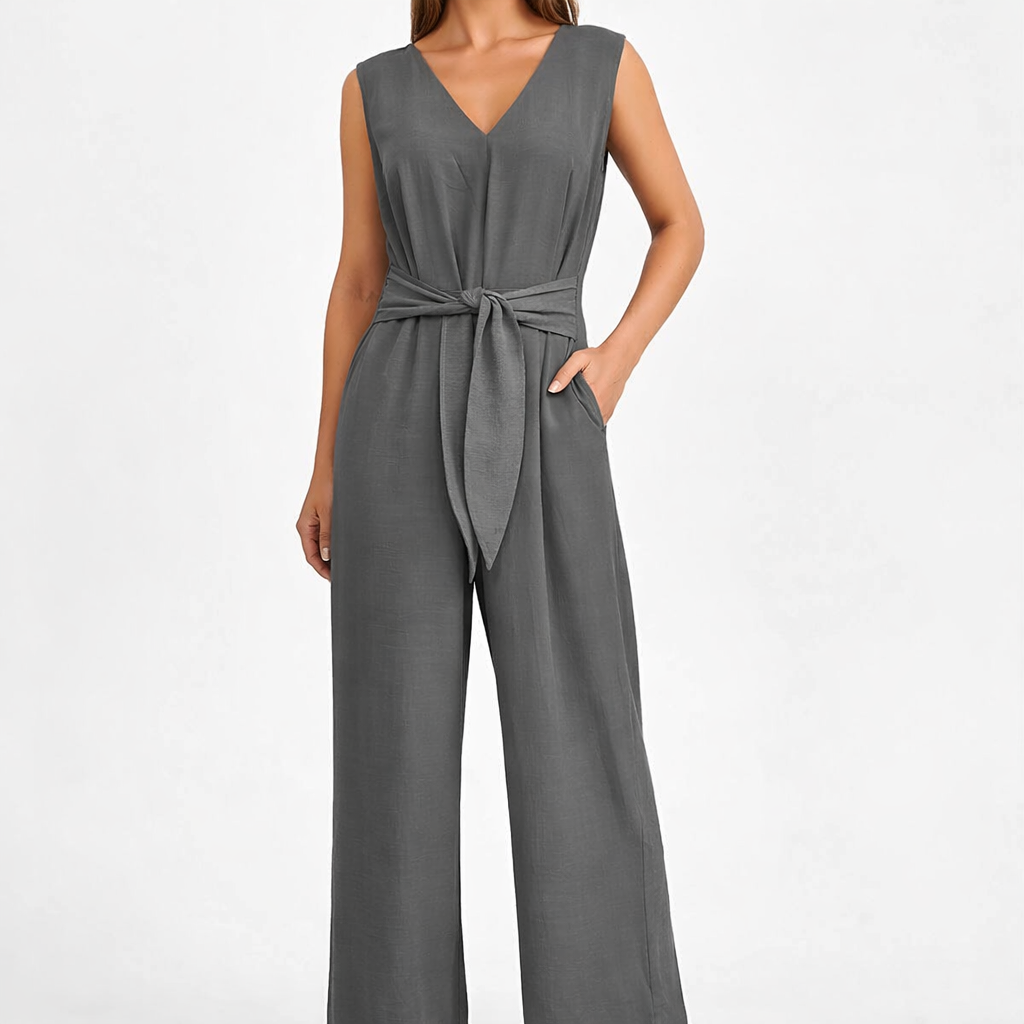 Women's Sleeveless High-Waist Cotton Jumpsuit – Breathable Everyday Comfort