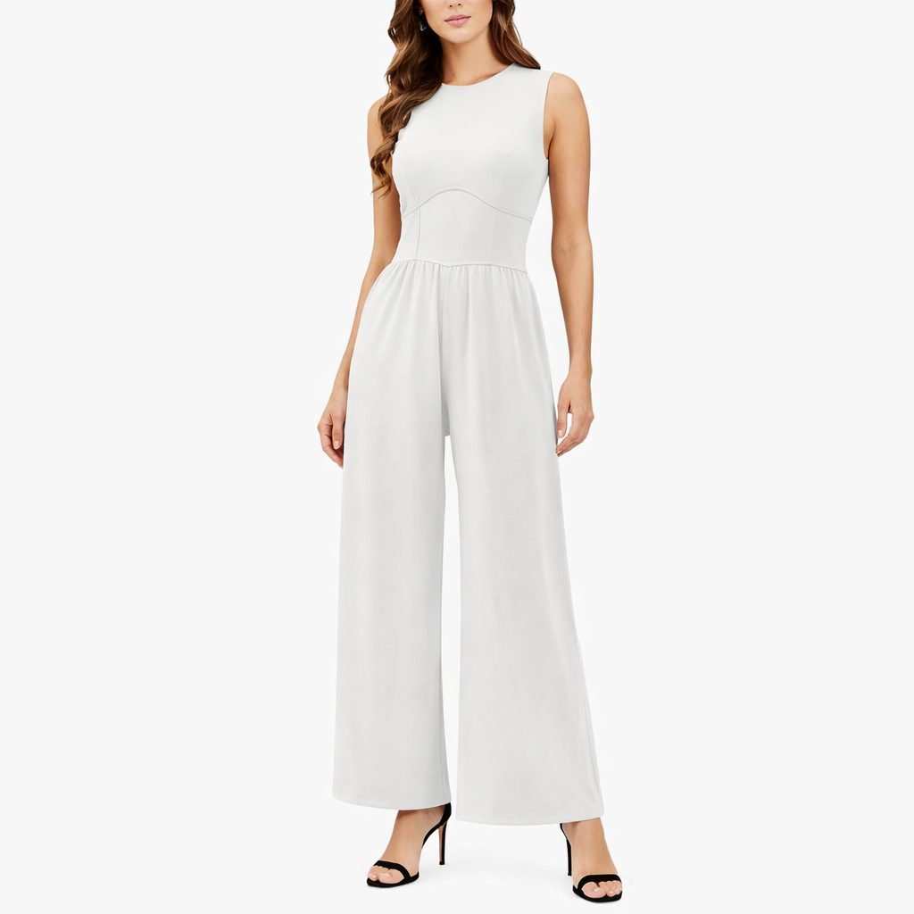 Women's Sleeveless Ribbed Jumpsuit – Wide-Leg Comfort Fit
