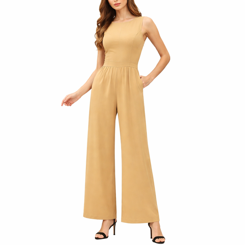 Women's Sleeveless Ribbed Jumpsuit – Wide-Leg Comfort Fit